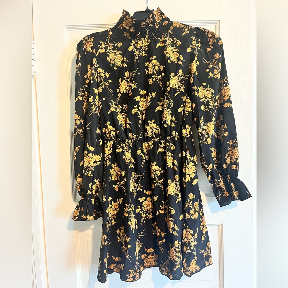 Floral print mock neck long sleeve dress
